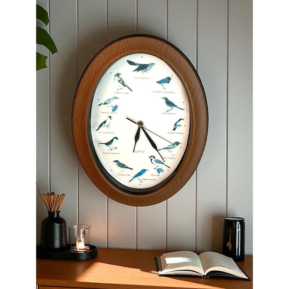 Birdsong Quartz Wall Clock With Bird Illustrations & Hourly Chimes